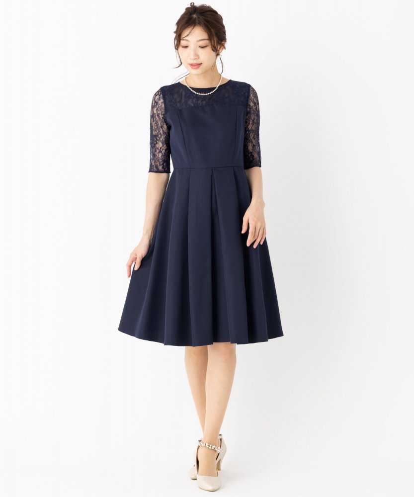 Aimer エメ ダミアレース7分袖ドレス ネイビー系 | 結婚式パーティーの
