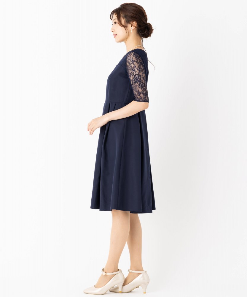 Aimer エメ ダミアレース7分袖ドレス ネイビー系 | 結婚式パーティーの