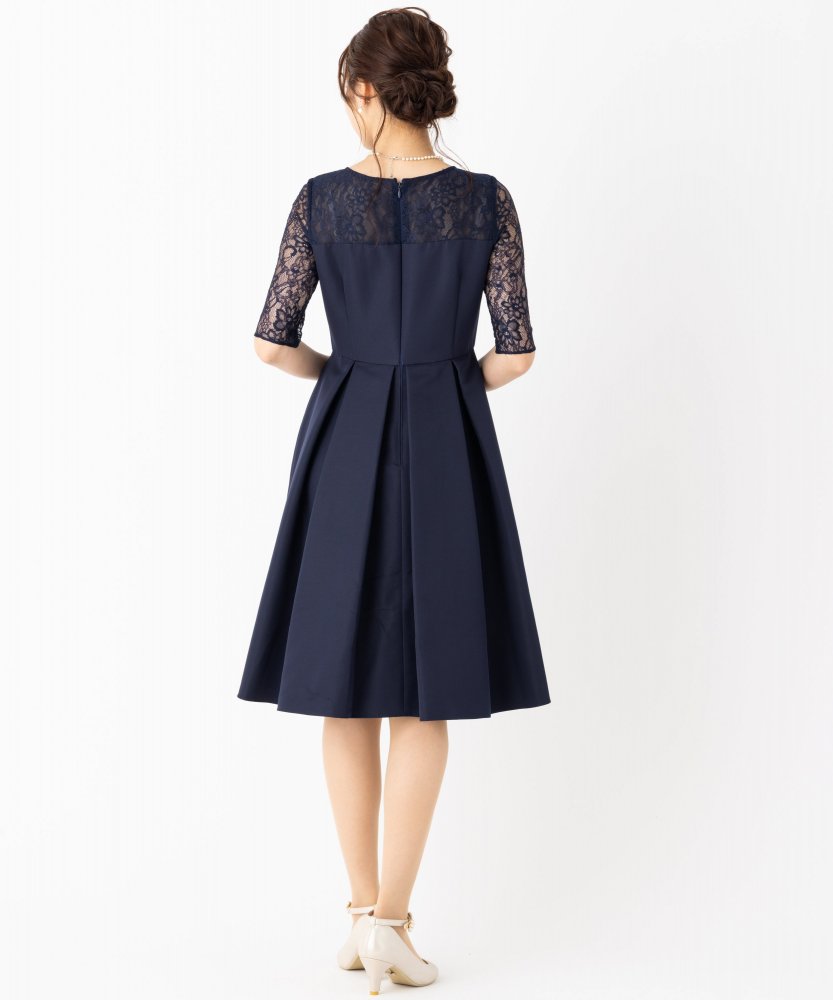 Aimer エメ ダミアレース7分袖ドレス ネイビー系 | 結婚式パーティーの
