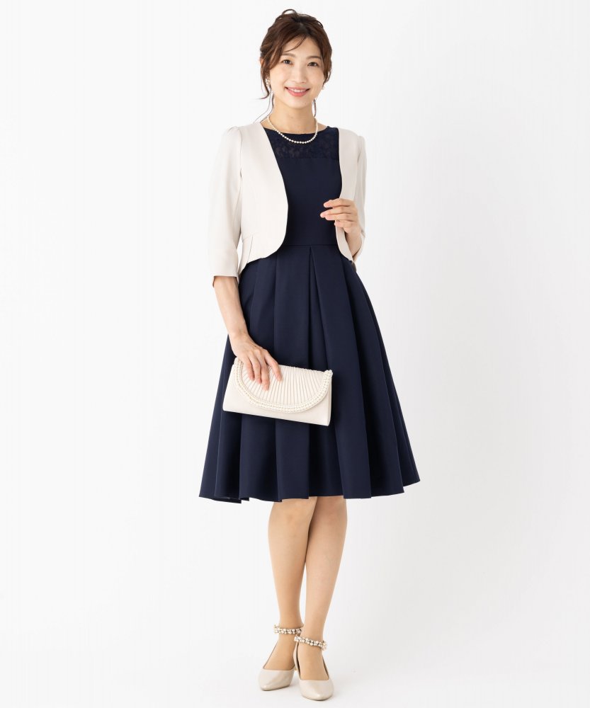 Aimer エメ ダミアレース7分袖ドレス ネイビー系 | 結婚式パーティーの