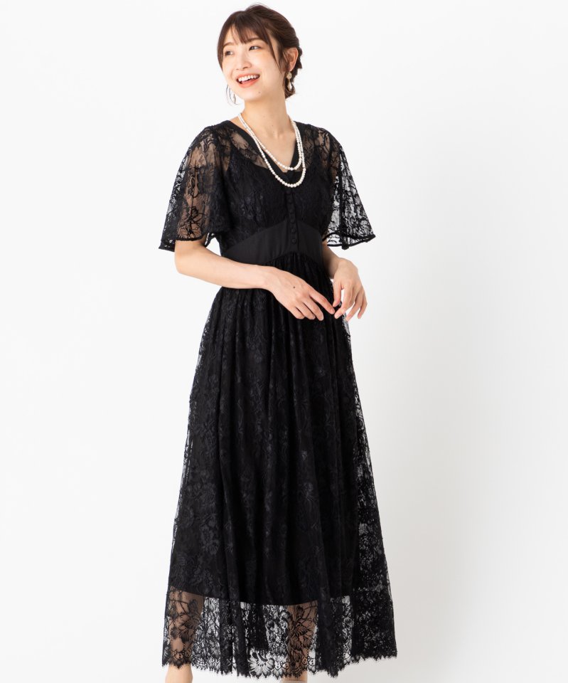 SNIDEL スナイデル ビッグリボンスイッチングレースドレス ブラック系