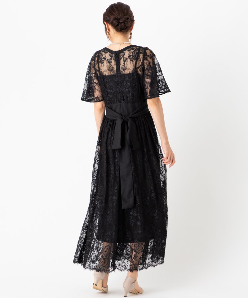 SNIDEL スナイデル ビッグリボンスイッチングレースドレス ブラック系
