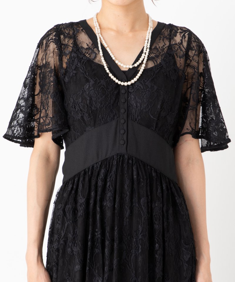 SNIDEL スナイデル ビッグリボンスイッチングレースドレス ブラック系