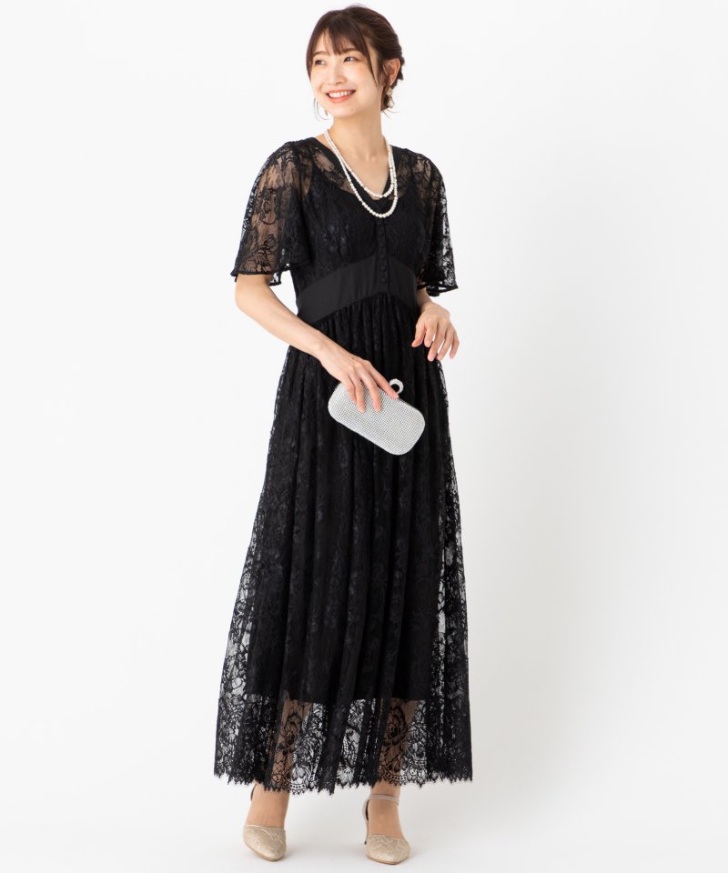 SNIDEL スナイデル ビッグリボンスイッチングレースドレス ブラック系