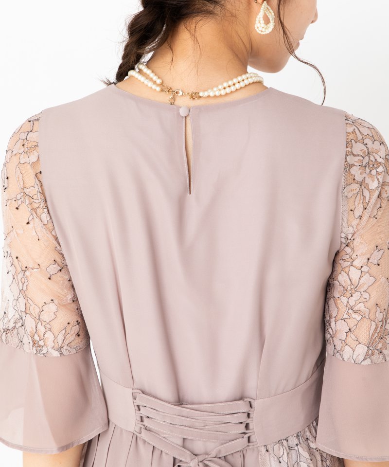 Select Shop レース切替プリーツドレス ピンク系 x ベージュ系 | 結婚