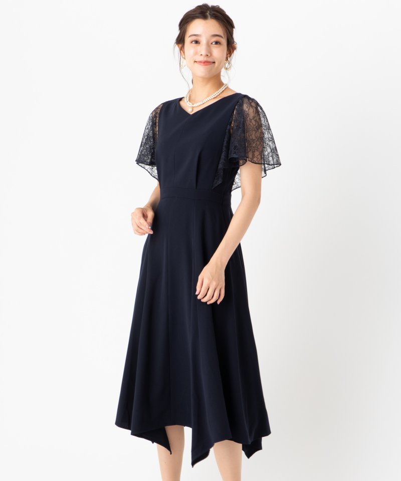 Aimer エメ イレギュラーヘムミモレ丈ドレス ネイビー系 | 結婚式