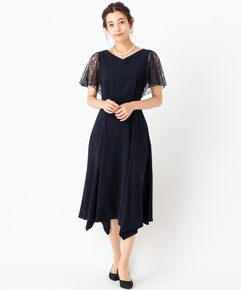 Aimer エメ イレギュラーヘムミモレ丈ドレス ネイビー系 | 結婚式