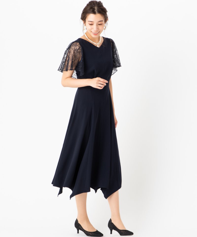 Aimer エメ イレギュラーヘムミモレ丈ドレス ネイビー系 | 結婚式