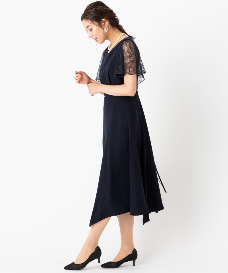 Aimer エメ イレギュラーヘムミモレ丈ドレス ネイビー系 | 結婚式