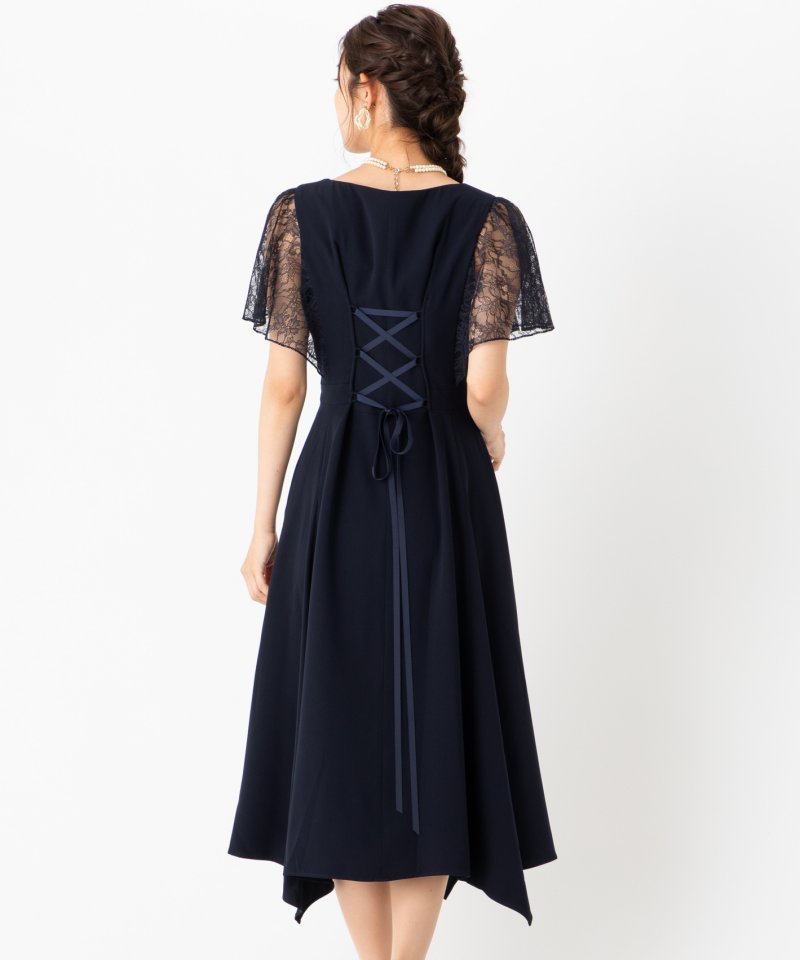 Aimer エメ イレギュラーヘムミモレ丈ドレス ネイビー系 | 結婚式