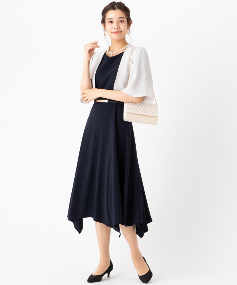 Aimer エメ イレギュラーヘムミモレ丈ドレス ネイビー系 | 結婚式