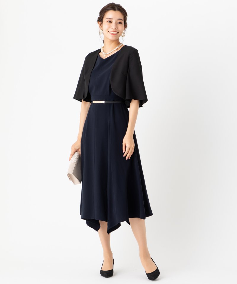 Aimer エメ イレギュラーヘムミモレ丈ドレス ネイビー系 | 結婚式