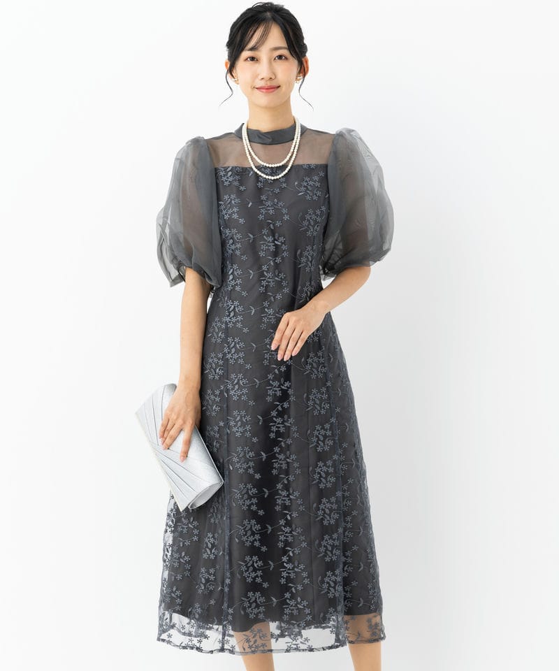 Select Shop 【ドレス2点SET】オーガンジーパフスリーブドレス グレー