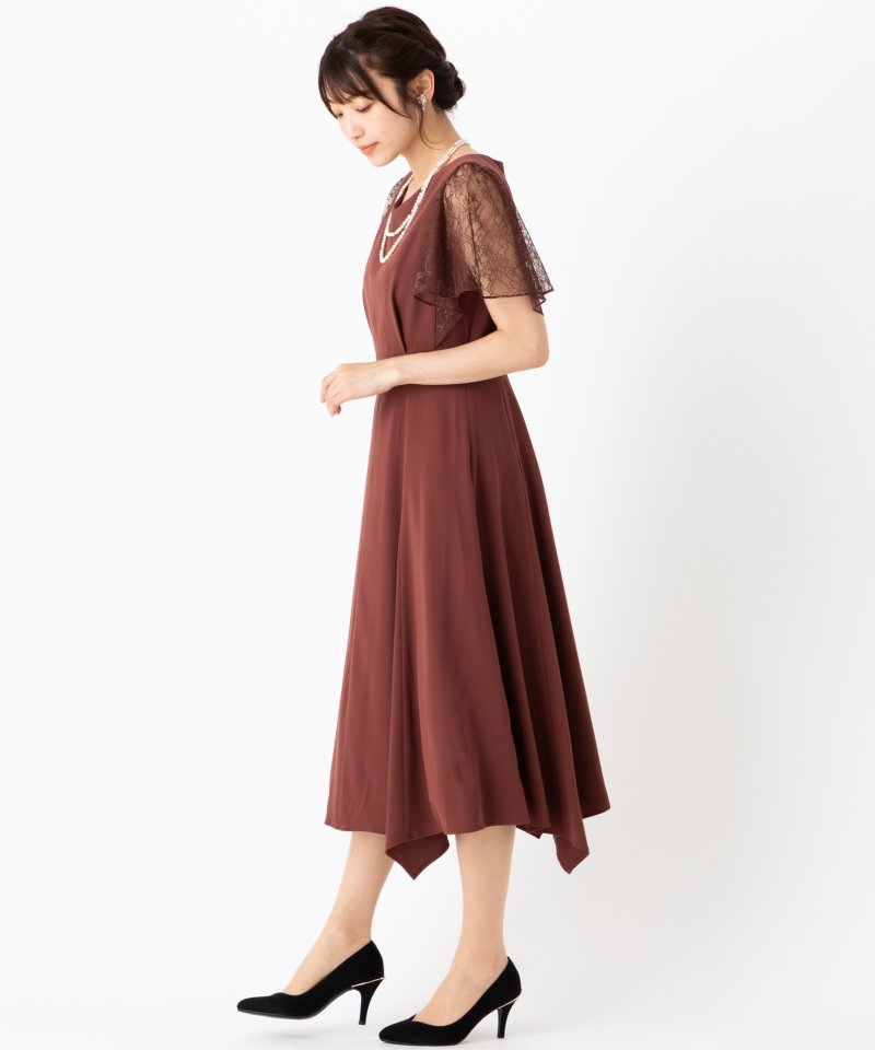 Aimer エメ イレギュラーヘムミモレ丈ドレス オレンジ系 x レッド系