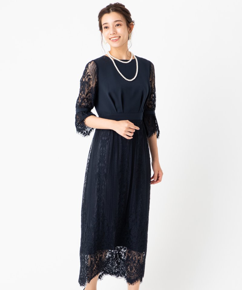 Aimer エメ パネルレースセミタイトドレス ネイビー系 | 結婚式