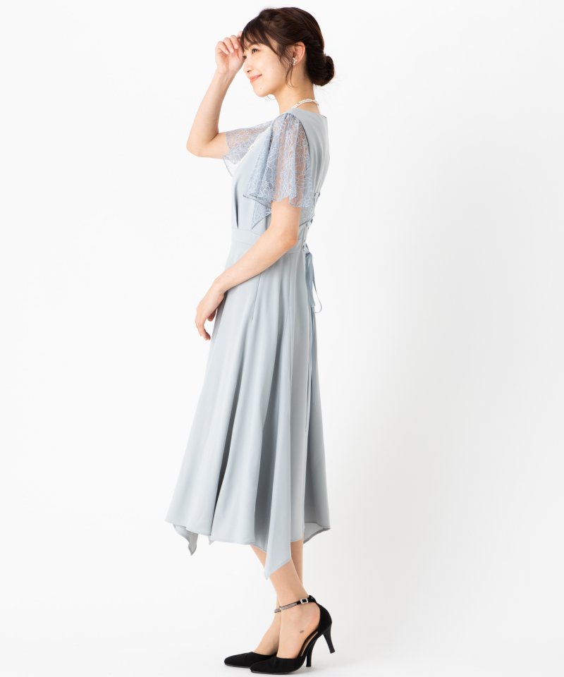 Aimer エメ イレギュラーヘムミモレ丈ドレス グレー系 x ブルー系