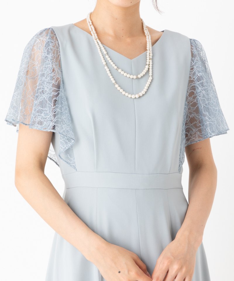 Aimer エメ イレギュラーヘムミモレ丈ドレス グレー系 x ブルー系