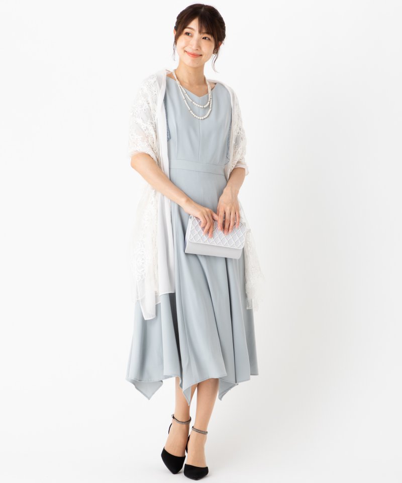 Aimer エメ イレギュラーヘムミモレ丈ドレス グレー系 x ブルー系