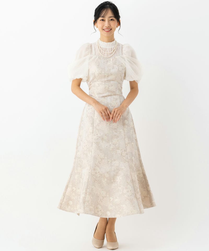 dazzlin ダズリン シアーベールジャガードドレス ベージュ系 | 結婚式