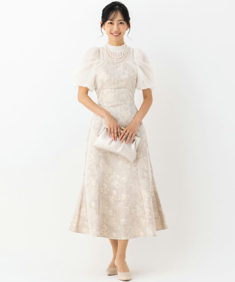 dazzlin ダズリン シアーベールジャガードドレス ベージュ系 | 結婚式