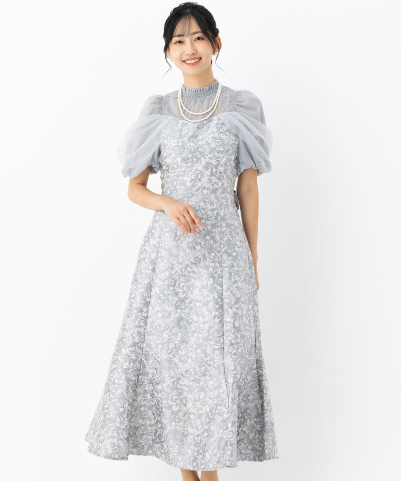 dazzlin ダズリン シアーベールジャガードドレス グレー系 x ブルー系