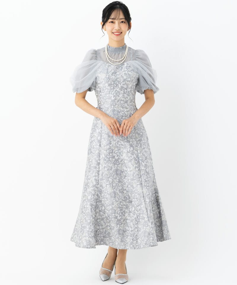 dazzlin ダズリン シアーベールジャガードドレス グレー系 x ブルー系