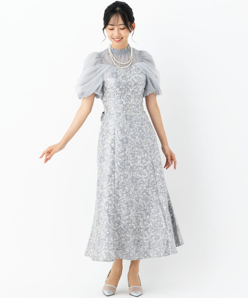 dazzlin ダズリン シアーベールジャガードドレス グレー系 x ブルー系