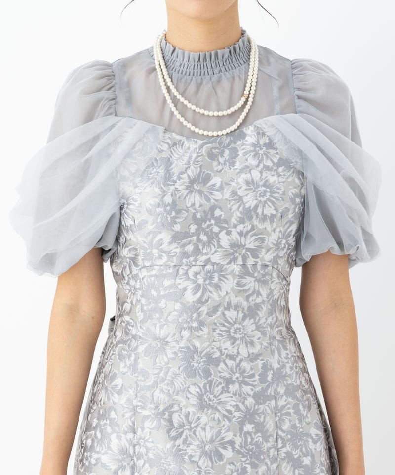 dazzlin ダズリン シアーベールジャガードドレス グレー系 x ブルー系