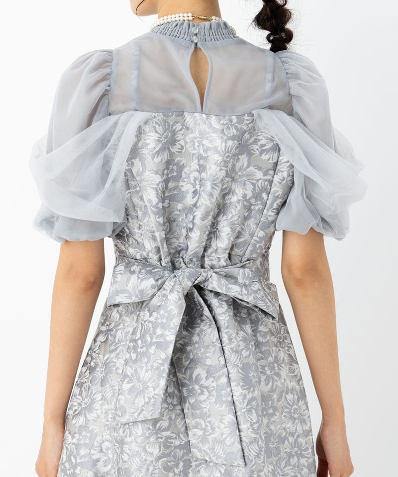 dazzlin ダズリン シアーベールジャガードドレス グレー系 x ブルー系