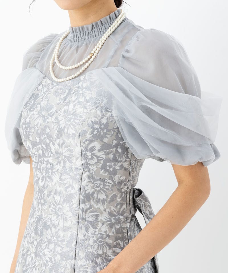 dazzlin ダズリン シアーベールジャガードドレス グレー系 x ブルー系