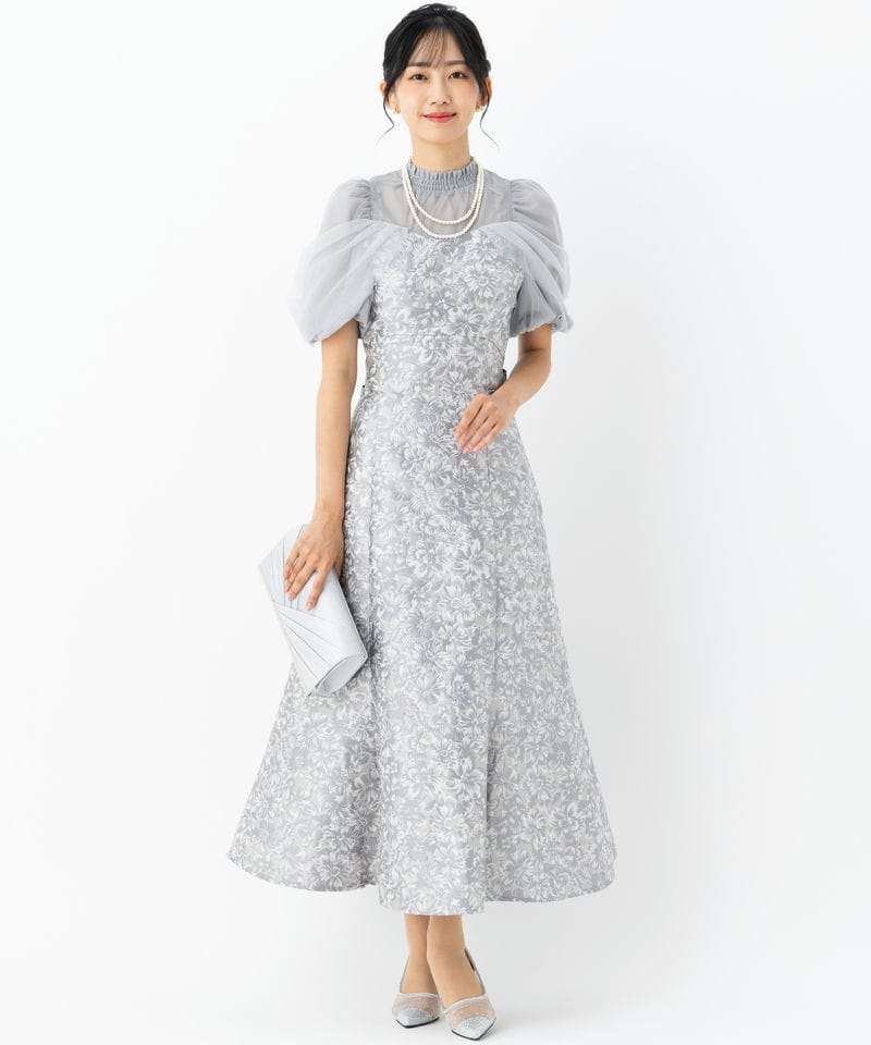 dazzlin ダズリン シアーベールジャガードドレス グレー系 x ブルー系