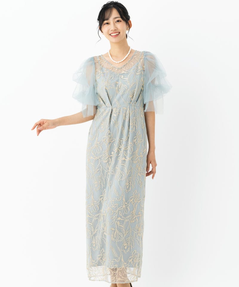 LE'RURE リルアー フラッフィースリーブペンシルドレス グレー系