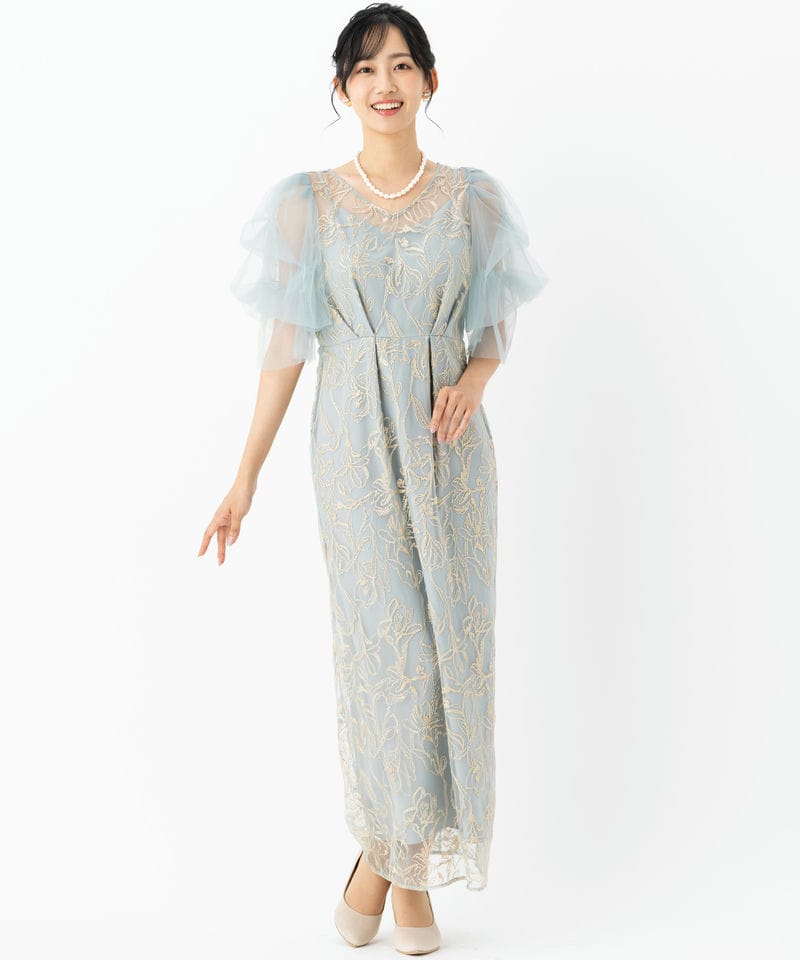 LE’RURE オケージョンドレス ブルー LE'RURE リルアー フラッフィースリーブペンシルドレス ブルー系