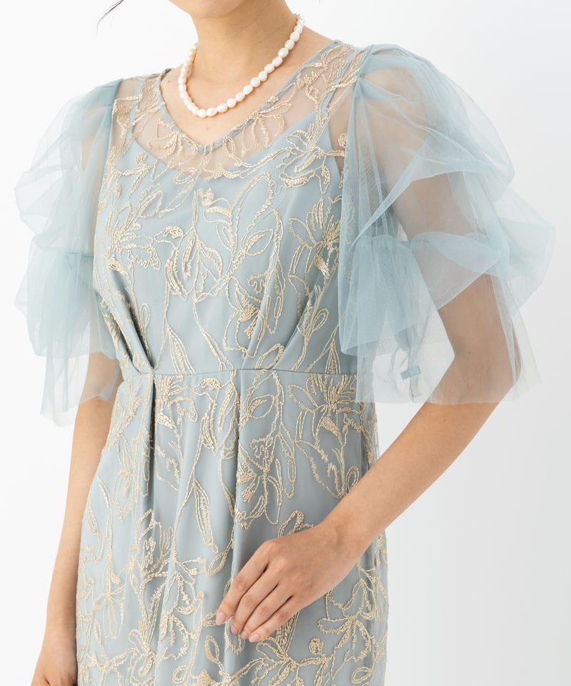 リルアー　フラフィースリーブペンシルドレス　M ブルーのフラッフィースリーブペンシルドレス | LE' RURE | M | 結婚式