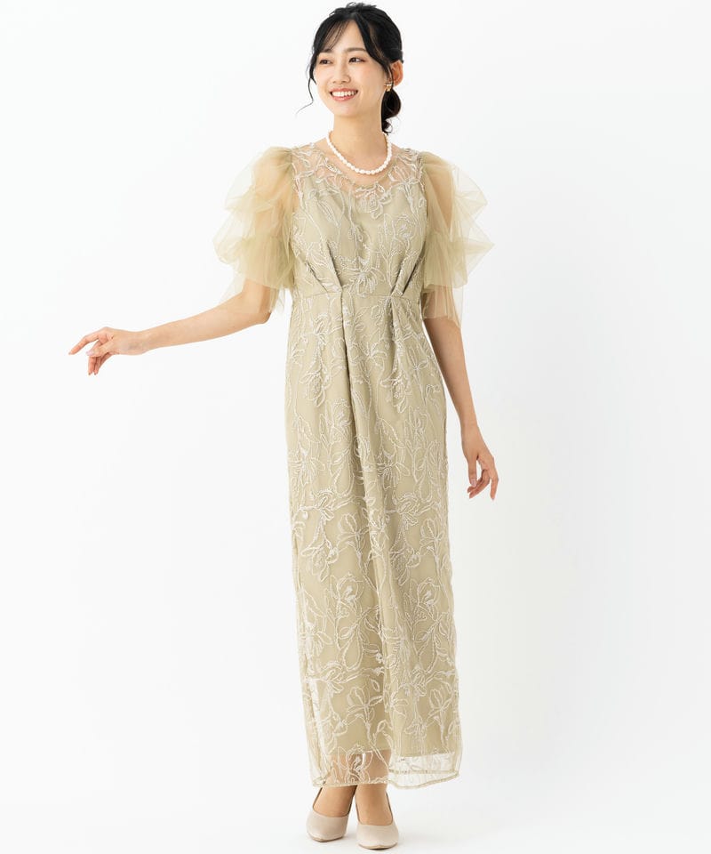 LE'RURE リルアー フラッフィースリーブペンシルドレス イエロー系