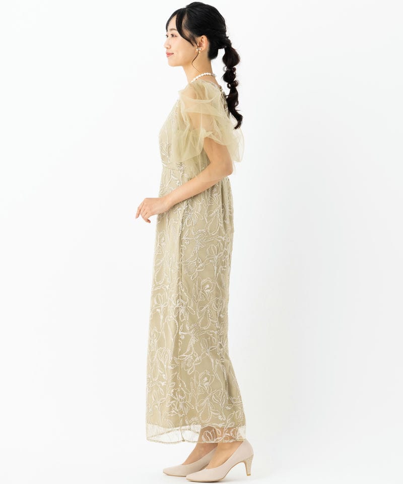 LE'RURE リルアー フラッフィースリーブペンシルドレス イエロー系