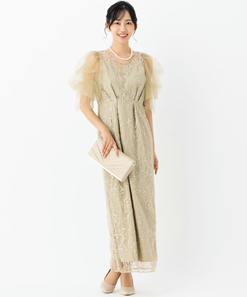 LE'RURE リルアー フラッフィースリーブペンシルドレス イエロー系