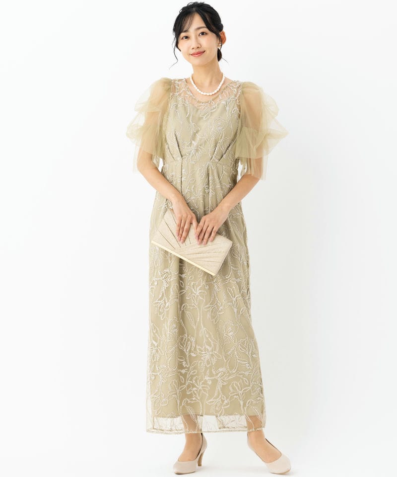 LE'RURE リルアー フラッフィースリーブペンシルドレス イエロー系