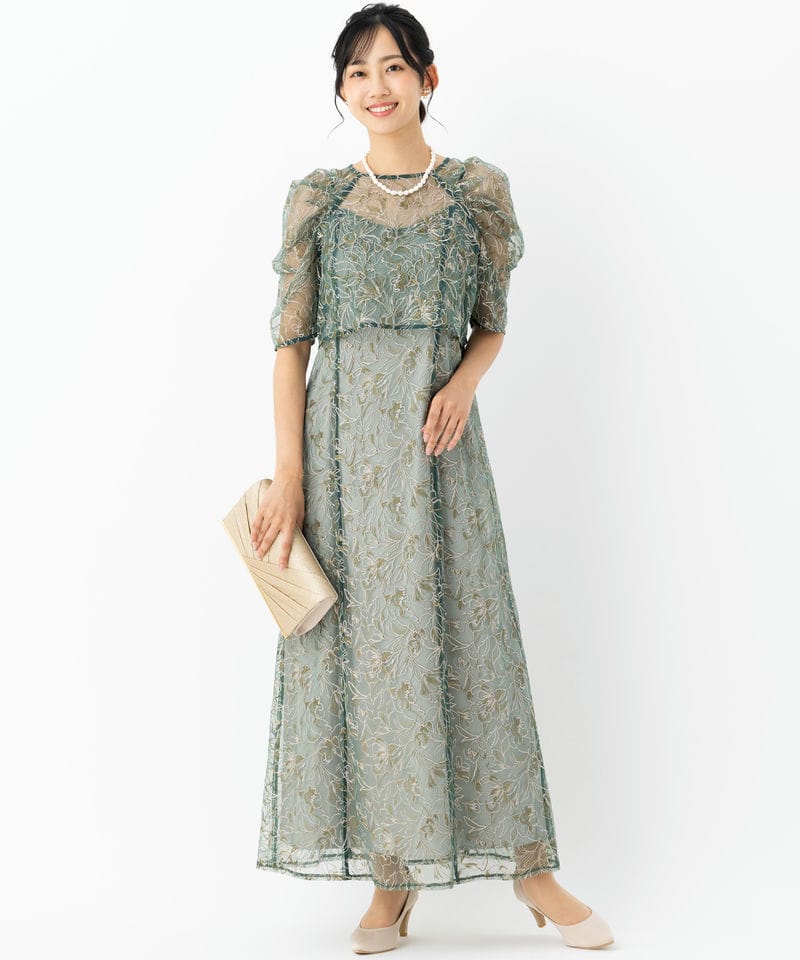 LE'RURE リルアー ホールレースレイヤードドレス グリーン系 | 結婚式