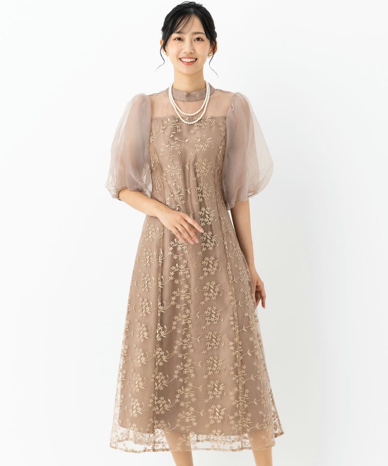 LE'RURE リルアー コットンレーススフレスリーブドレス グレー系
