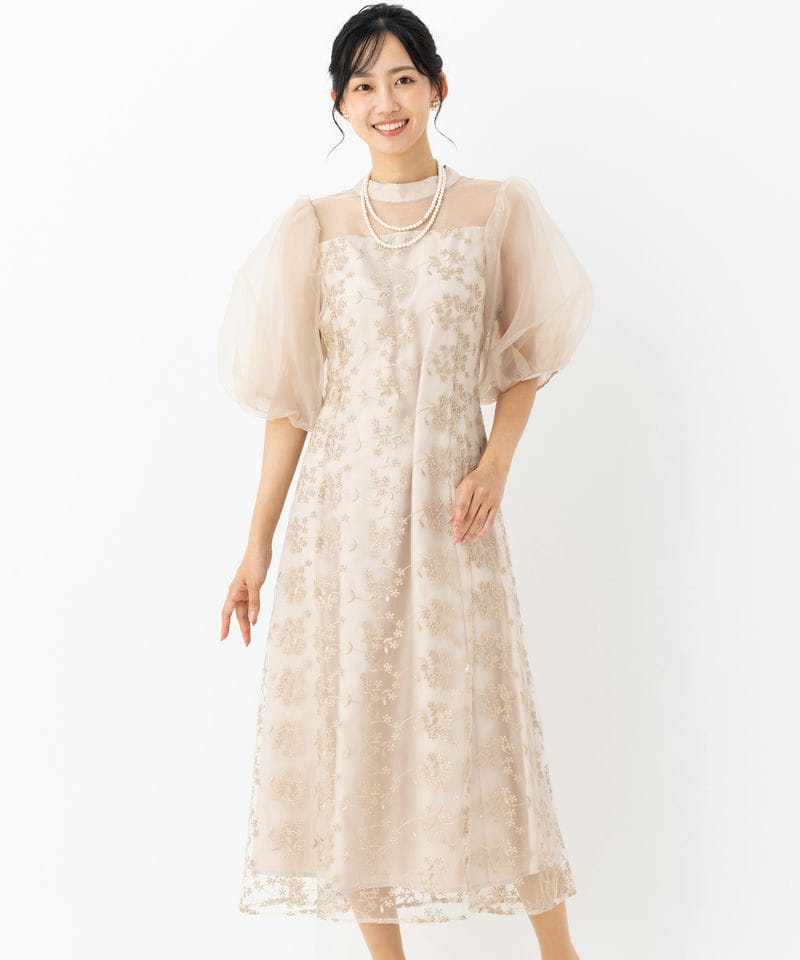Select Shop オーガンジーパフスリーブドレス ベージュ系 | 結婚式