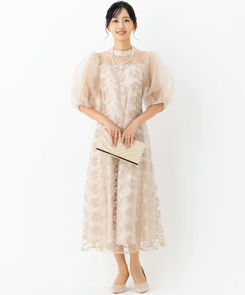 Select Shop オーガンジーパフスリーブドレス ベージュ系 | 結婚式