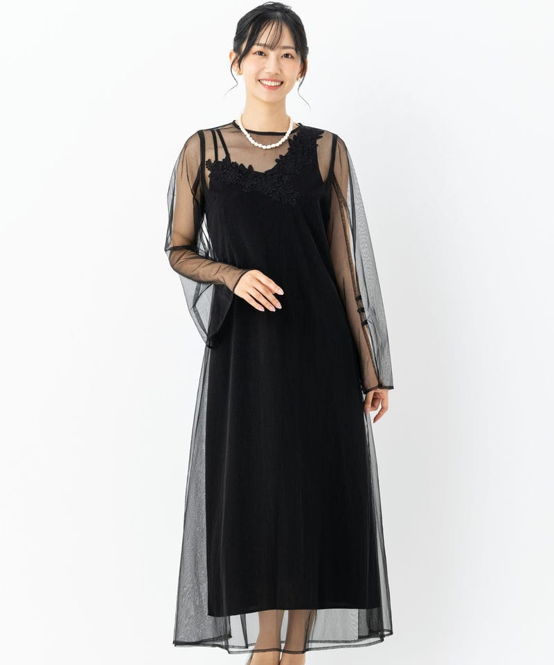 callarus カラルス ラメチュール使い2WAY刺繍デザインロングドレス