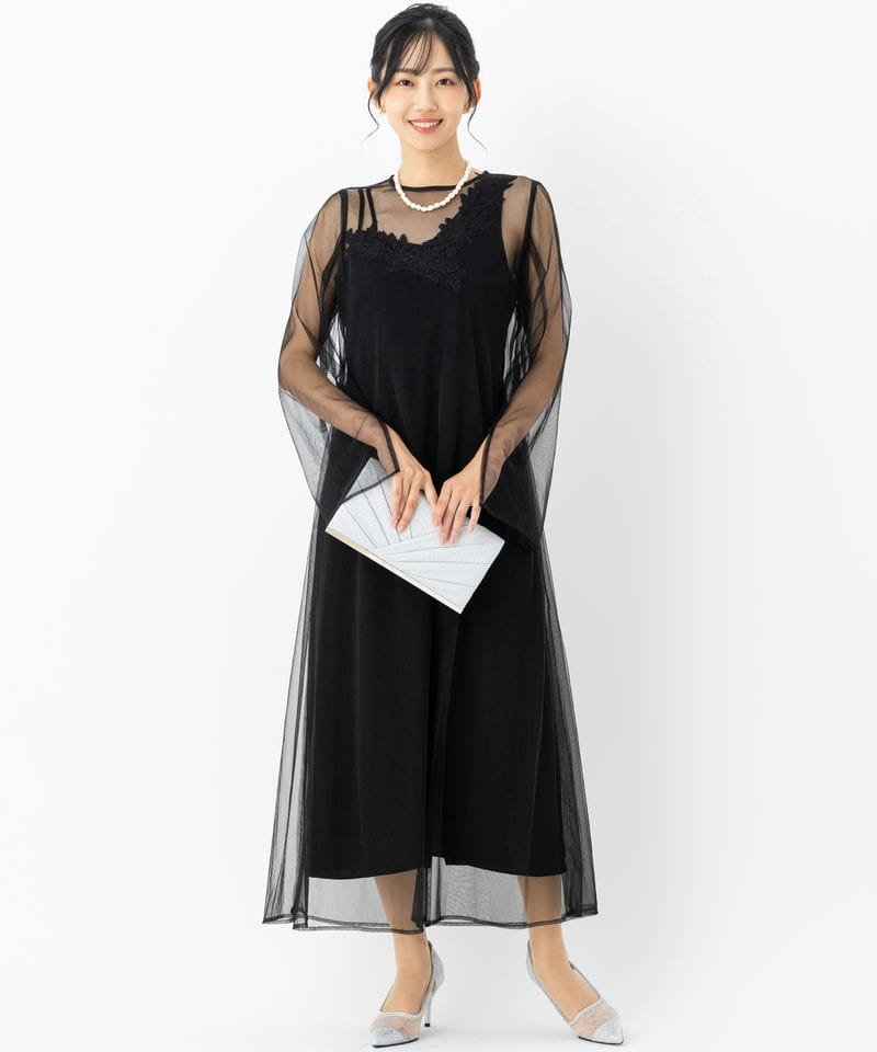 callarus カラルス ラメチュール使い2WAY刺繍デザインロングドレス