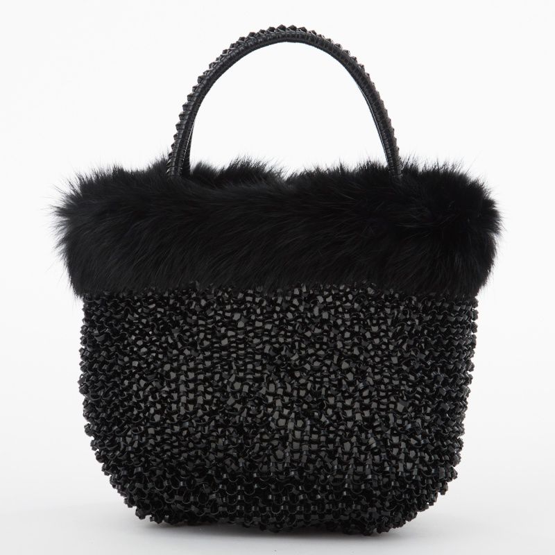 ANTEPRIMA アンテプリマ ファー付ワイヤーハンドバッグ ブラック系