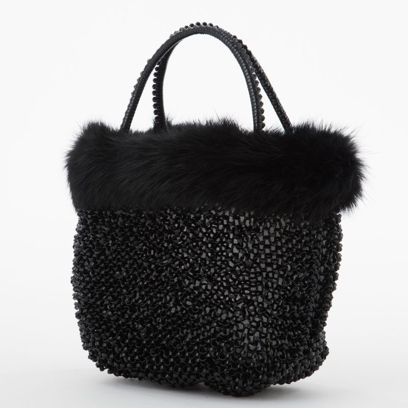 ANTEPRIMA アンテプリマ ファー付ワイヤーハンドバッグ ブラック系