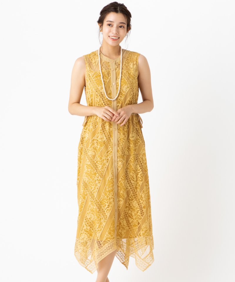 GRACE CONTINENTAL グレースコンチネンタル コード刺繍フレアドレス