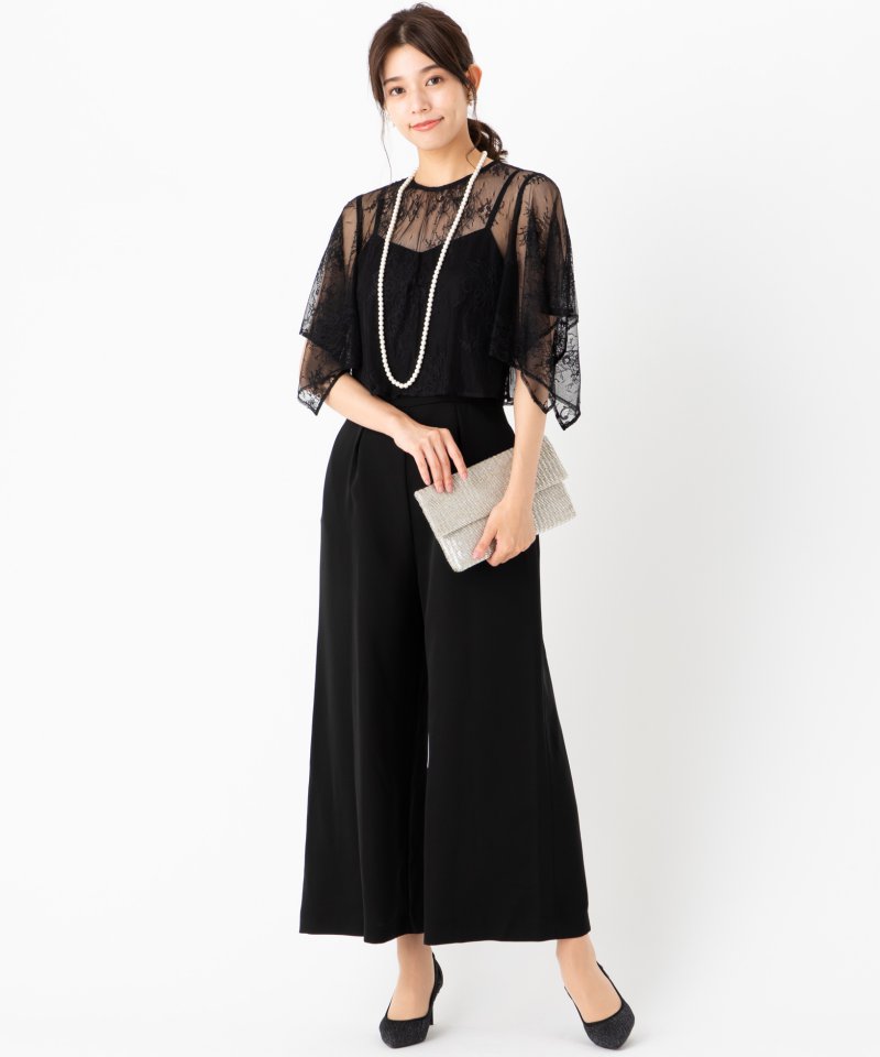 kaene カエン レースブラウス付きオールインワンドレス ブラック系