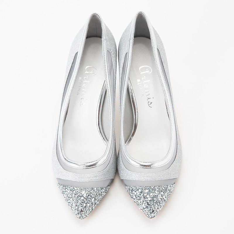 DIANA シルバー グリッター パンプス 結婚式ブライダル 24cm DIANA ダイアナ グリッターチュールパンプス シルバー系 | 結婚式