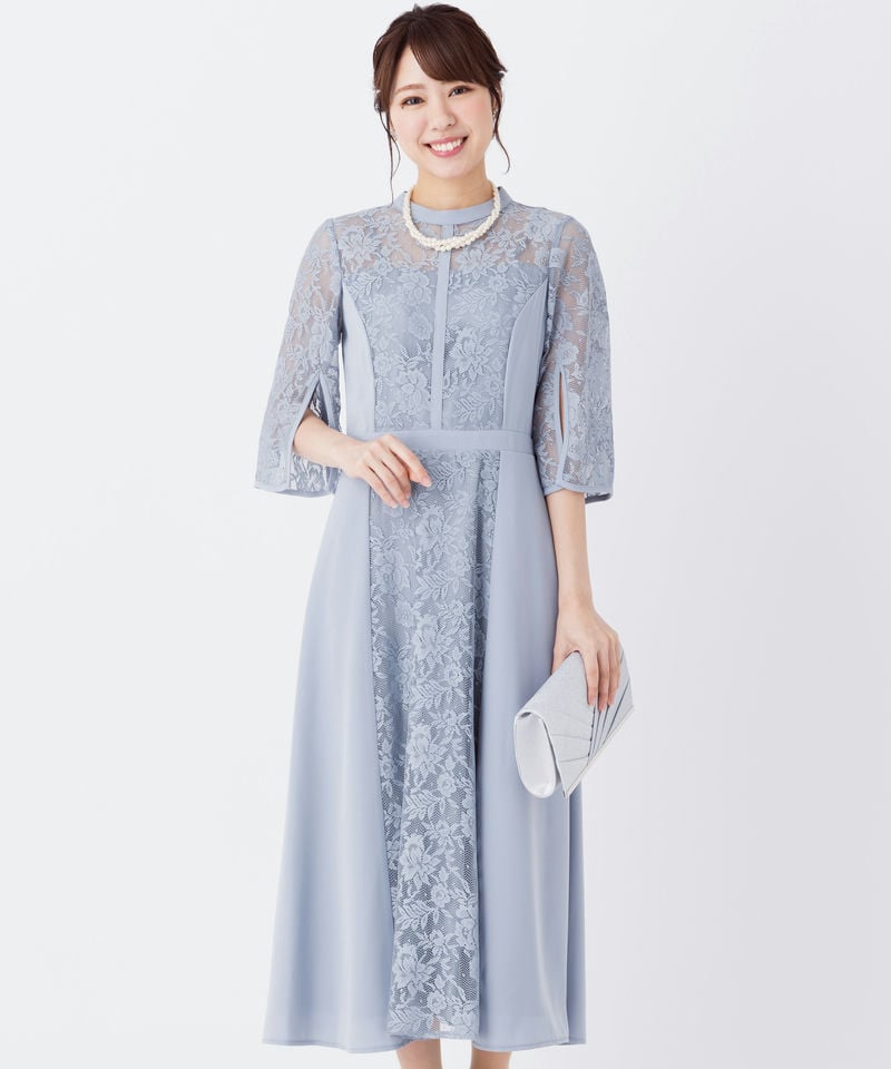 Select Shop 【ドレス2点SET】袖スリット異素材切替レースドレス